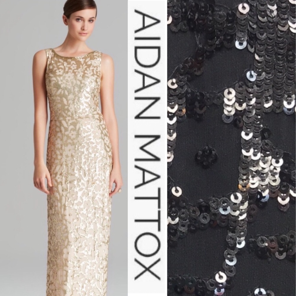 AIDAN MATTOX BLACK sleeveless sequins silk GOWN